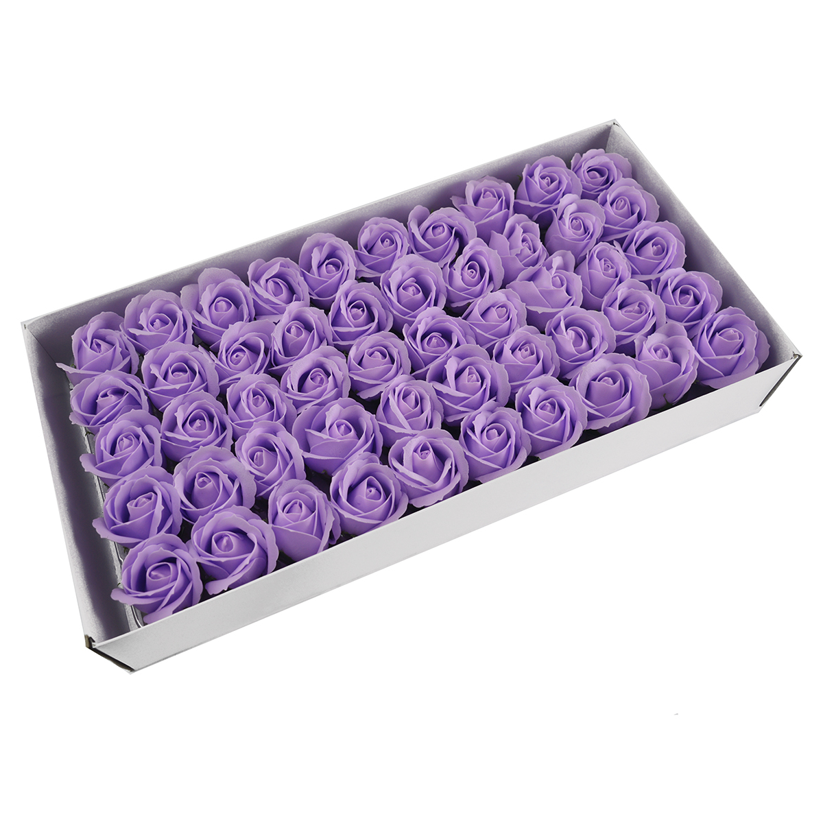 Set mit 50 duftenden Seifenrosen, echte Note, leicht lila