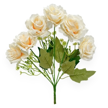 Buchet Artificial 6 Trandafiri cu Gypsophila Crem