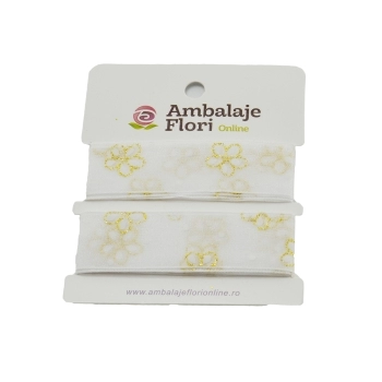 Panglica din organza cu floricele alb 2.5cm AFO